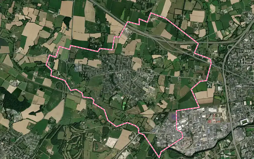 Vue satellite de Vezin-le-Coquet avec ses contours administratifs