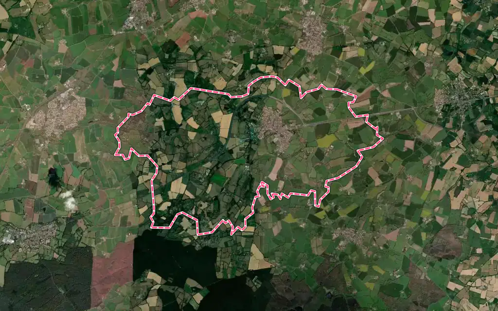 Vue satellite de Vezins avec ses contours administratifs
