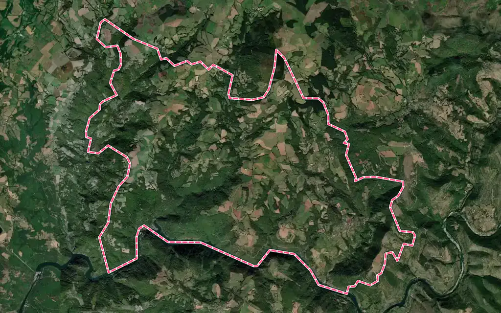 Vue satellite de Viala-du-Tarn avec ses contours administratifs