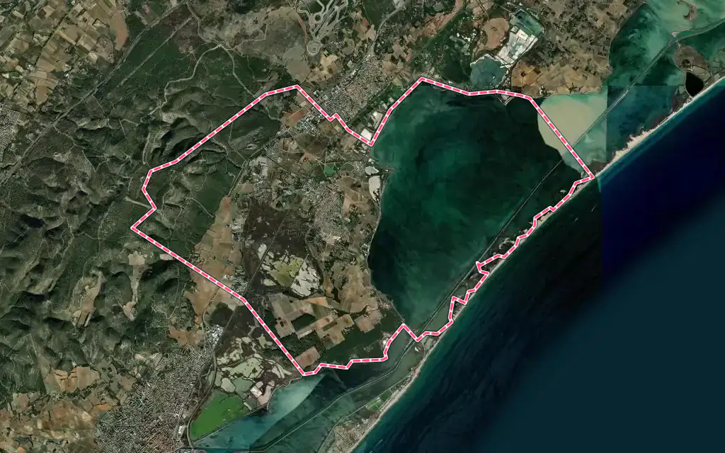 Vue satellite de Vic-la-Gardiole avec ses contours administratifs