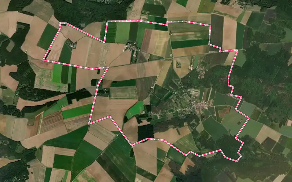Vue satellite de Videlles avec ses contours administratifs