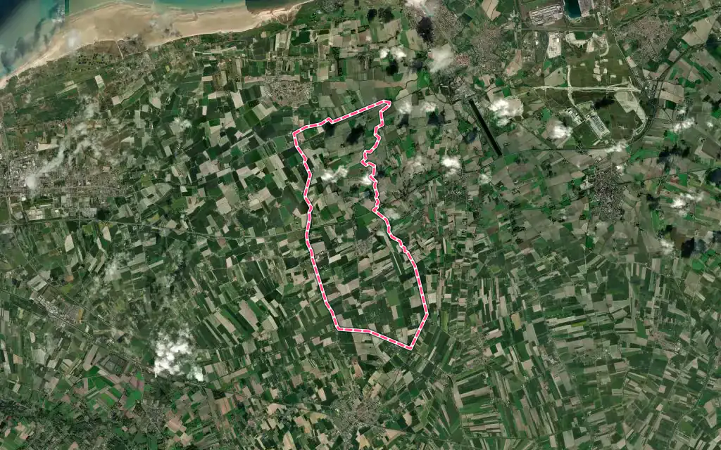 Vue satellite de Vieille-Église avec ses contours administratifs