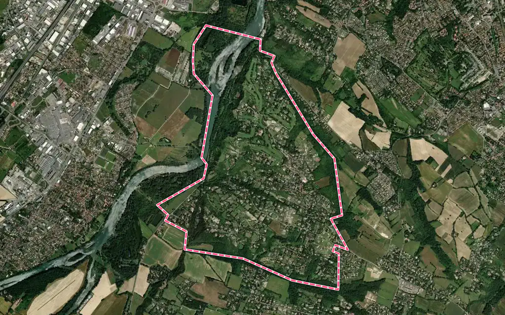 Vue satellite de Vieille-Toulouse avec ses contours administratifs