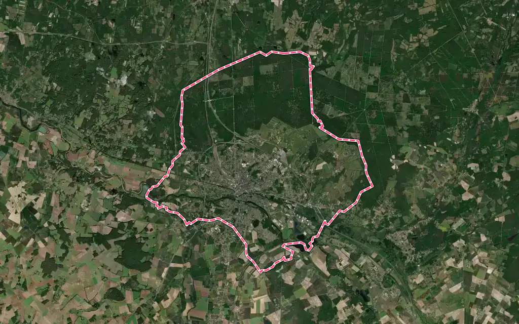 Vue satellite de Vierzon avec ses contours administratifs