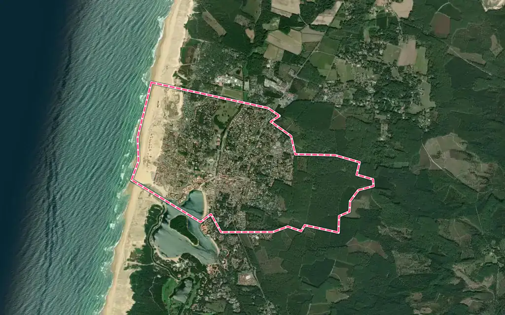 Vue satellite de Vieux-Boucau-les-Bains avec ses contours administratifs