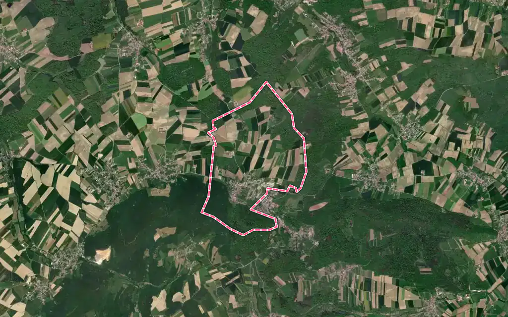 Vue satellite de Vieux-Ferrette avec ses contours administratifs