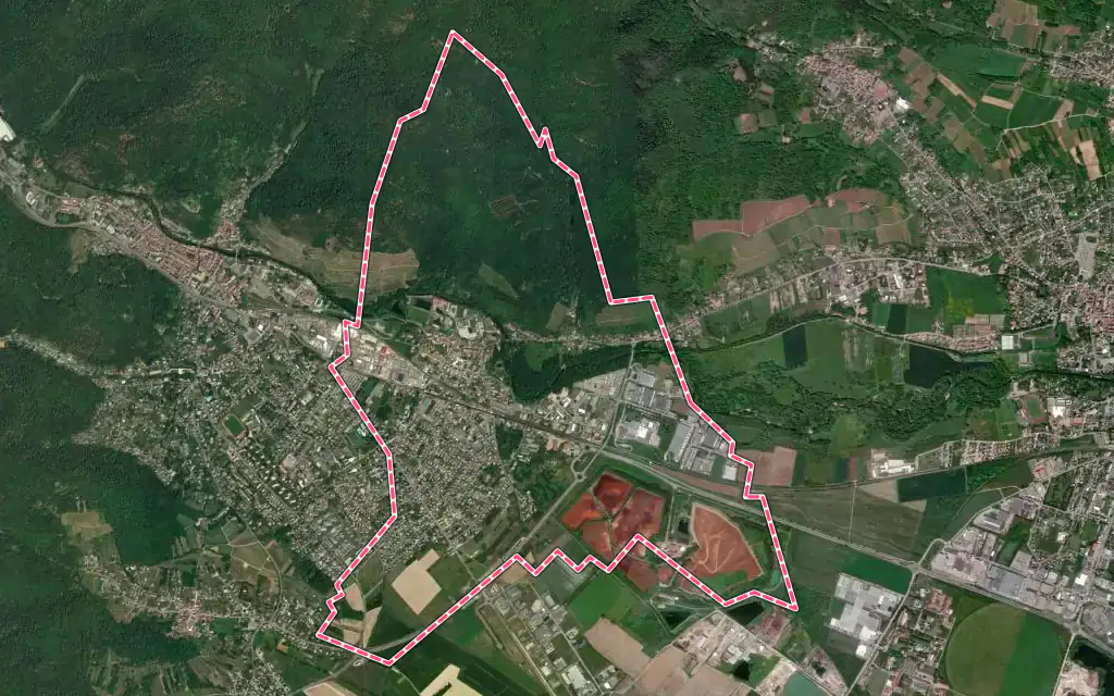 Vue satellite de Vieux-Thann avec ses contours administratifs