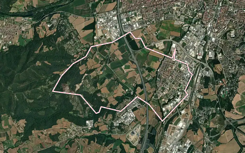 Vista satélite de Vilablareix con su contorno administrativo