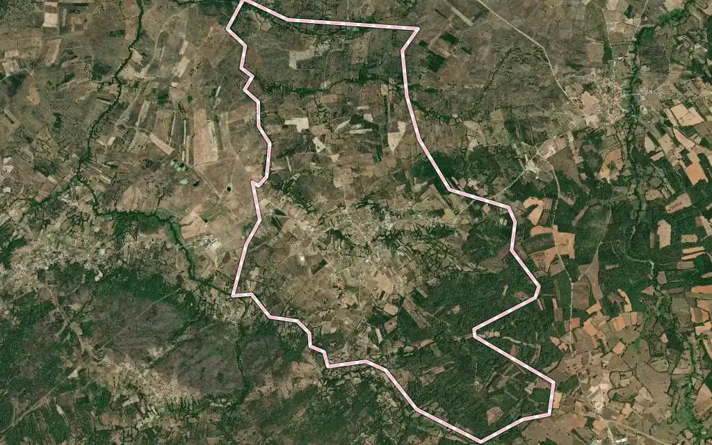 Vista satélite de Vilaboa con su contorno administrativo