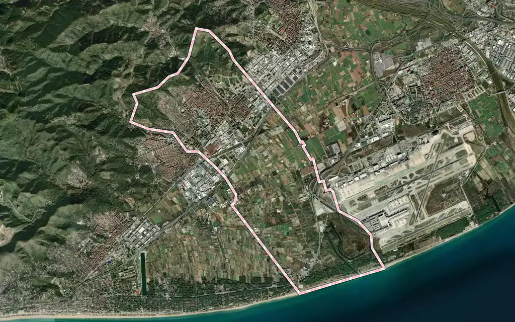 Vista satélite de Viladecans con su contorno administrativo