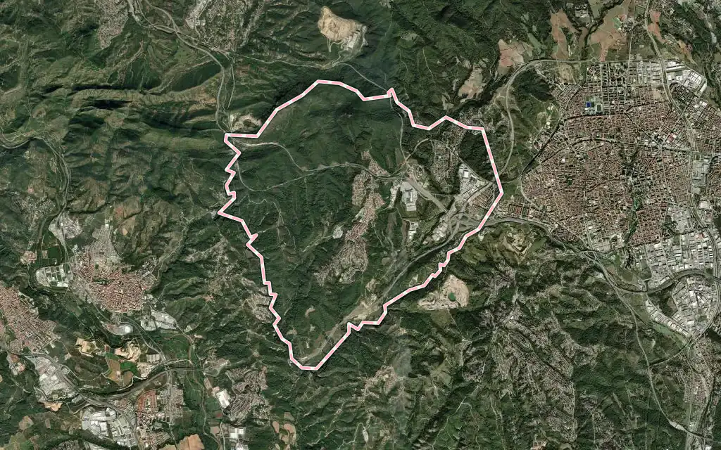 Vista satélite de Viladecavalls con su contorno administrativo