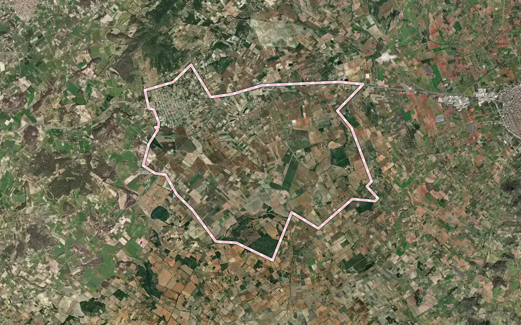 Vista satélite de Vilafranca de Bonany con su contorno administrativo