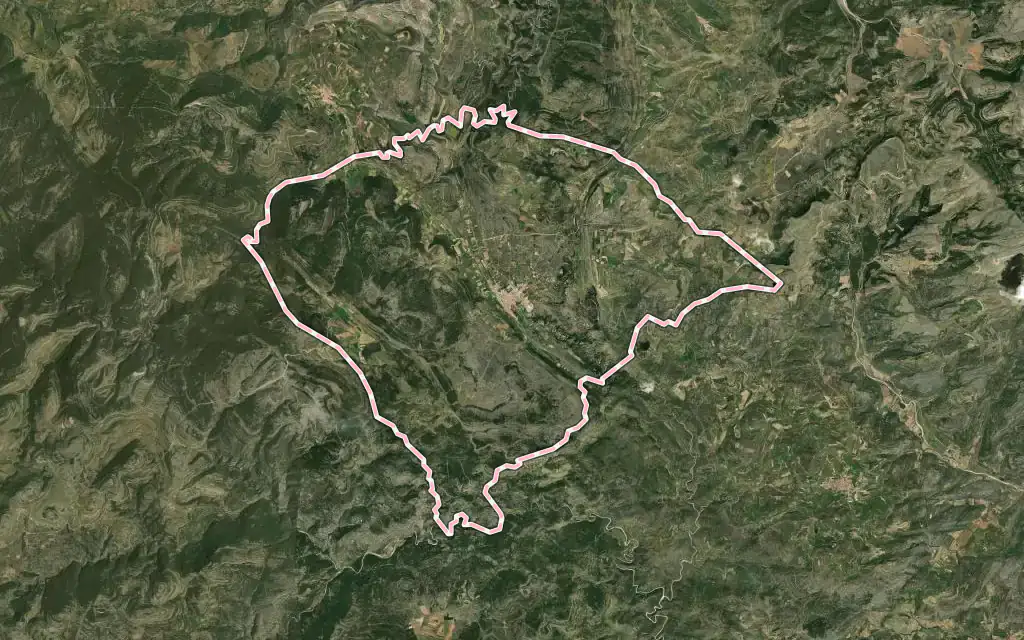 Vista satélite de Vilafranca / Villafranca del Cid con su contorno administrativo