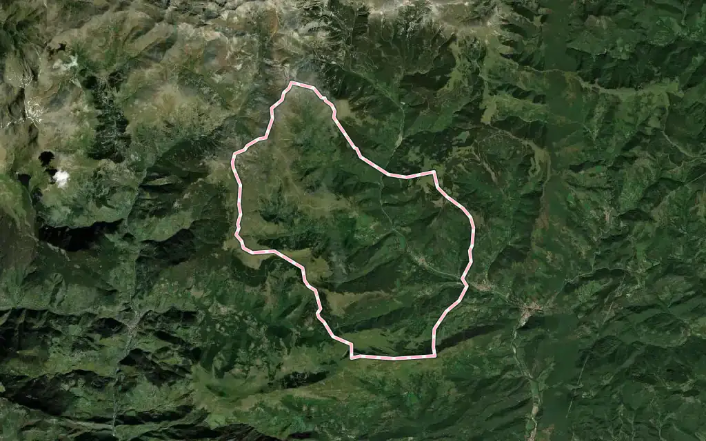 Vista satélite de Vilallonga de Ter con su contorno administrativo