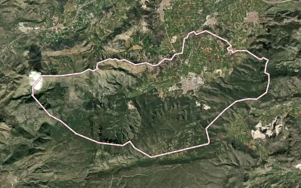 Vista satélite de Vilallonga / Villalonga con su contorno administrativo