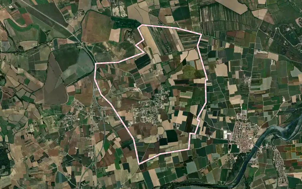 Vista satélite de Vilamacolum con su contorno administrativo