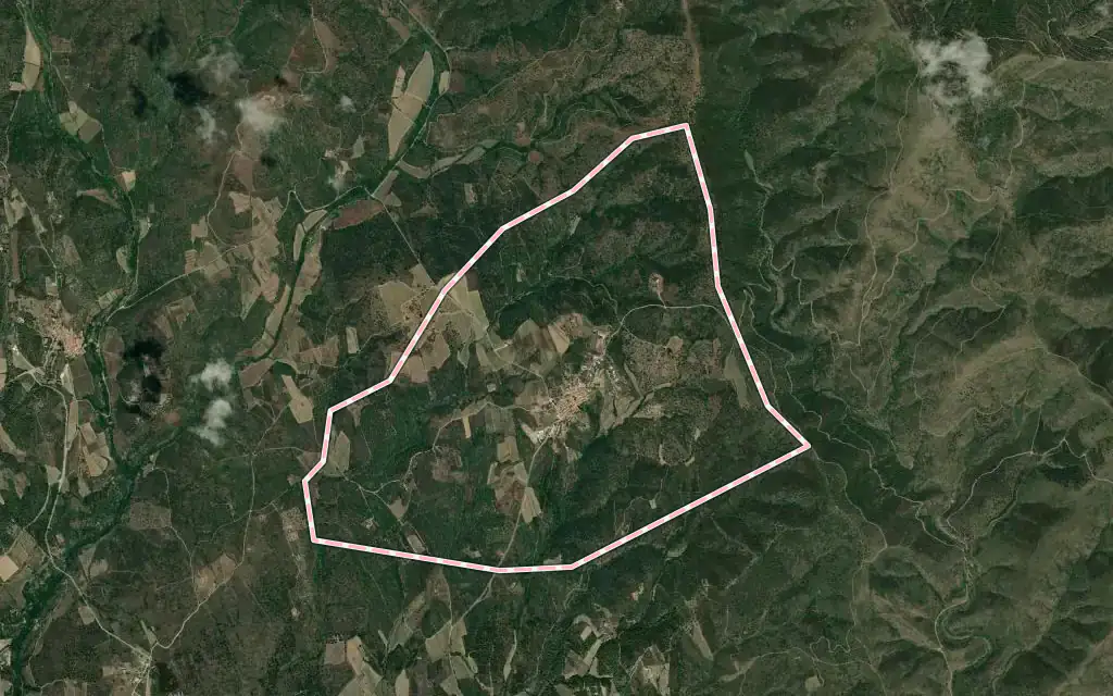 Vista satélite de Vilamaniscle con su contorno administrativo