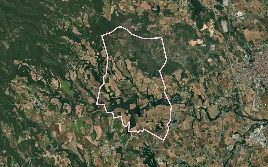 Vista satélite de Vilanant con su contorno administrativo