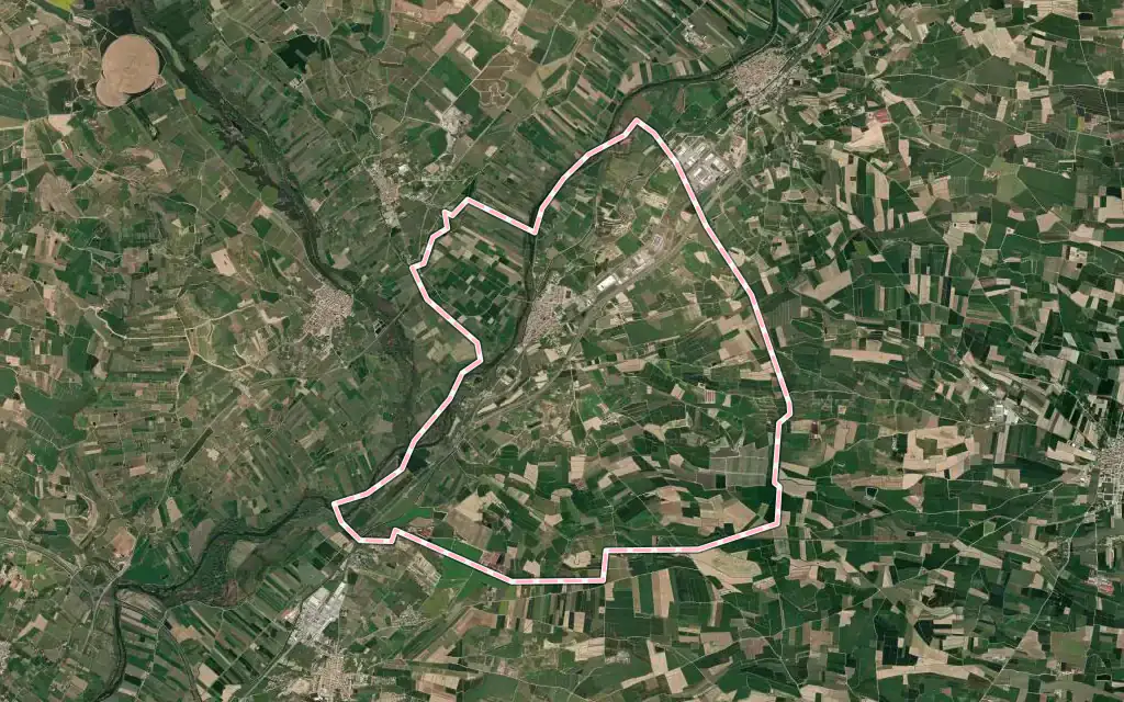 Vista satélite de Vilanova de la Barca con su contorno administrativo