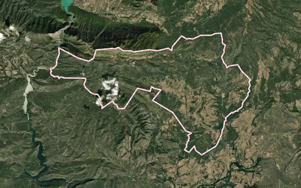 Vista satélite de Vilanova de Meià con su contorno administrativo