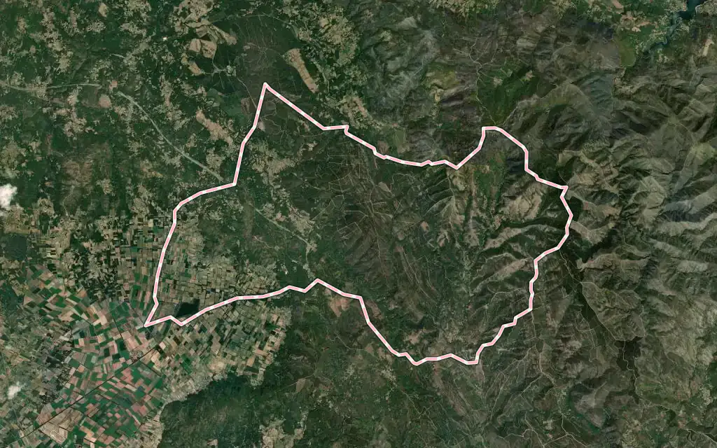 Vista satélite de Vilar de Barrio con su contorno administrativo