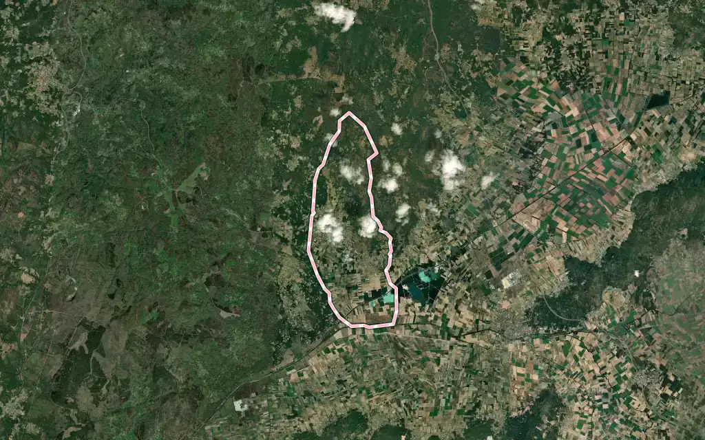 Vista satélite de Vilar de Santos con su contorno administrativo