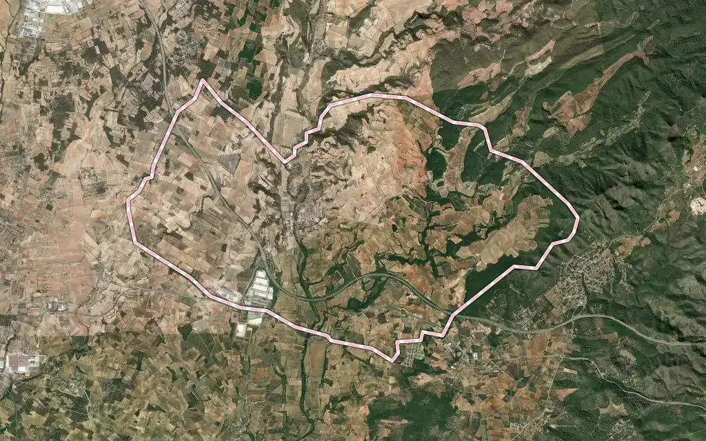 Vista satélite de Vila-rodona con su contorno administrativo