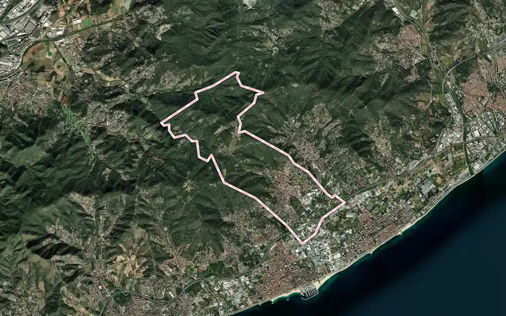 Vista satélite de Vilassar de Dalt con su contorno administrativo