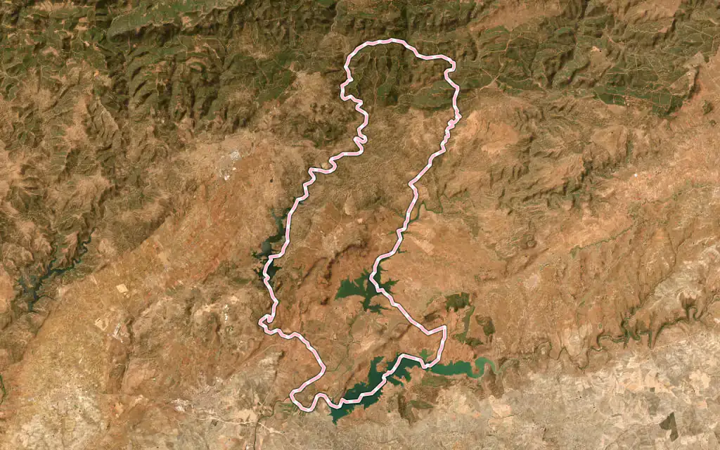Vista satélite de Vilches con su contorno administrativo