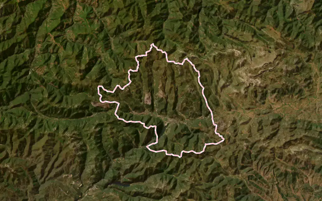 Vista satélite de Villablino con su contorno administrativo