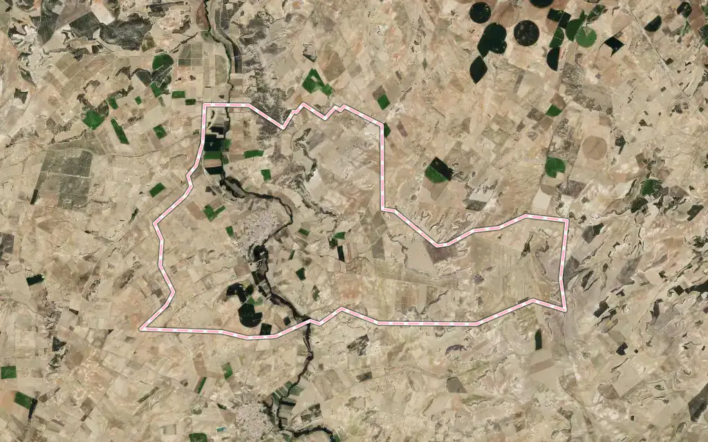 Vista satélite de Villabuena del Puente con su contorno administrativo