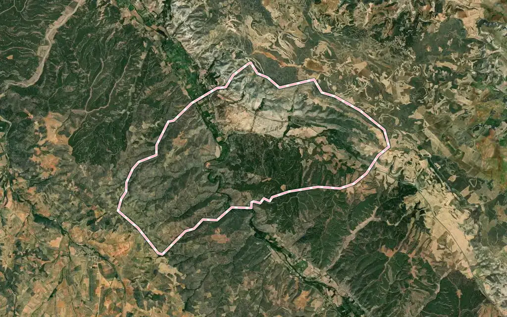 Vista satélite de Villafeliche con su contorno administrativo