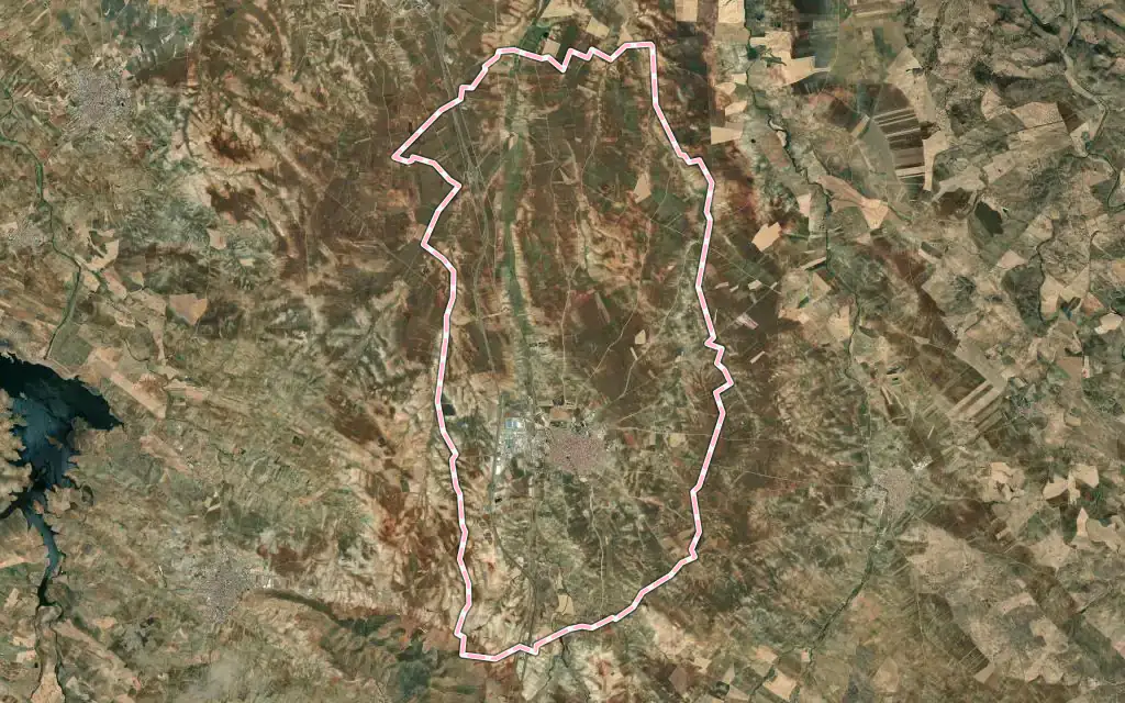 Vista satélite de Villafranca de los Barros con su contorno administrativo