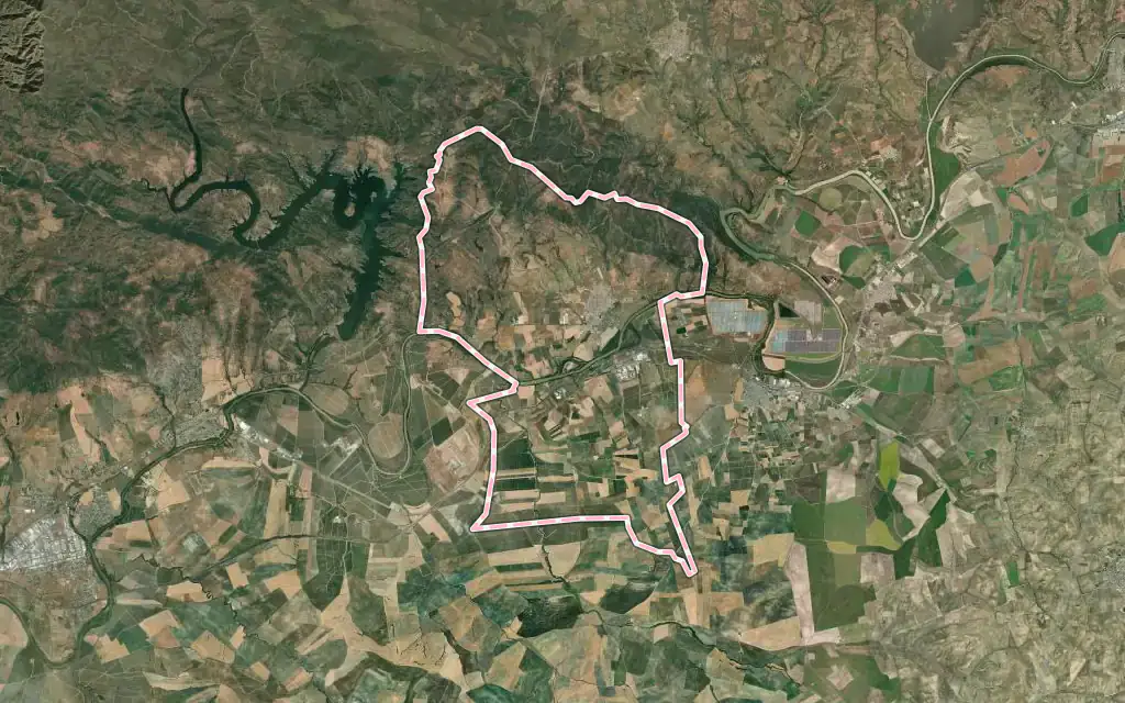 Vista satélite de Villafranca de Córdoba con su contorno administrativo