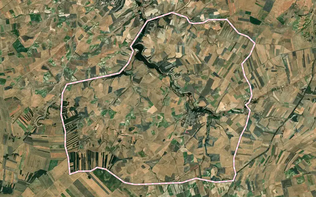 Vista satélite de Villafruela con su contorno administrativo