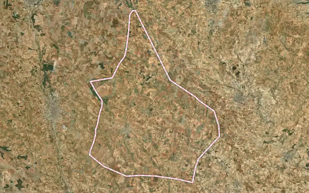 Vista satélite de Villagarcía del Llano con su contorno administrativo