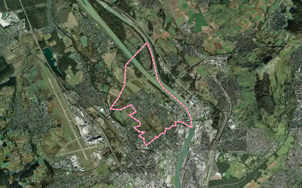 Vue satellite de Village-Neuf avec ses contours administratifs