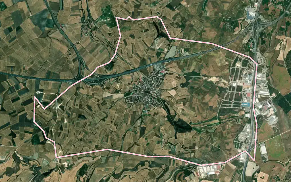 Vista satélite de Villagonzalo Pedernales con su contorno administrativo