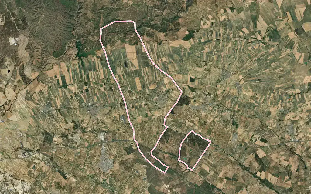 Vista satélite de Villalba del Alcor con su contorno administrativo