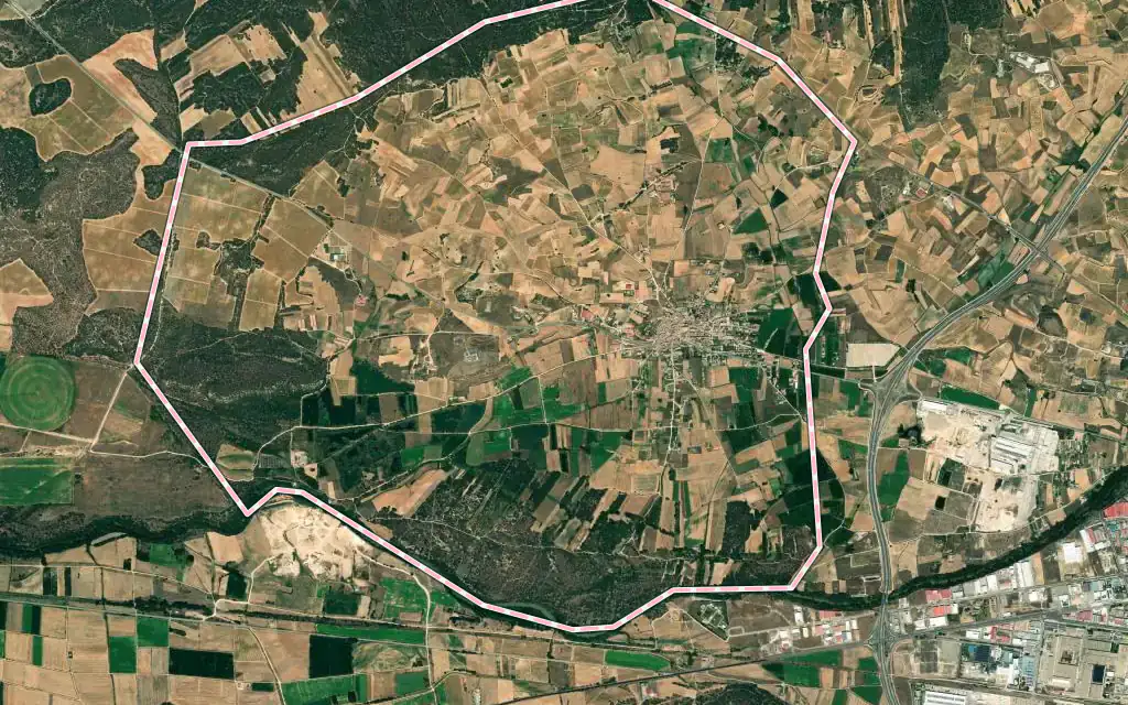 Vista satélite de Villalba de Duero con su contorno administrativo
