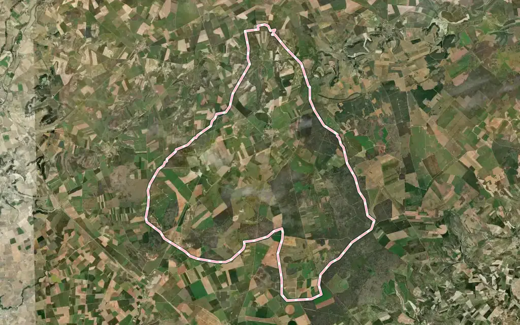 Vista satélite de Villalba de los Alcores con su contorno administrativo