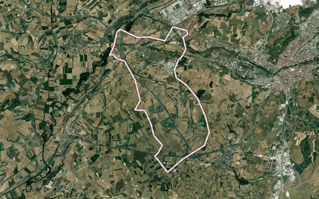 Vista satélite de Villalbilla de Burgos con su contorno administrativo