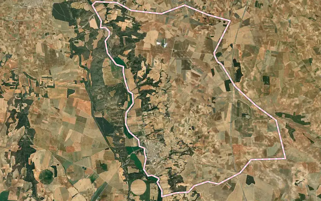 Vista satélite de Villalgordo del Júcar con su contorno administrativo