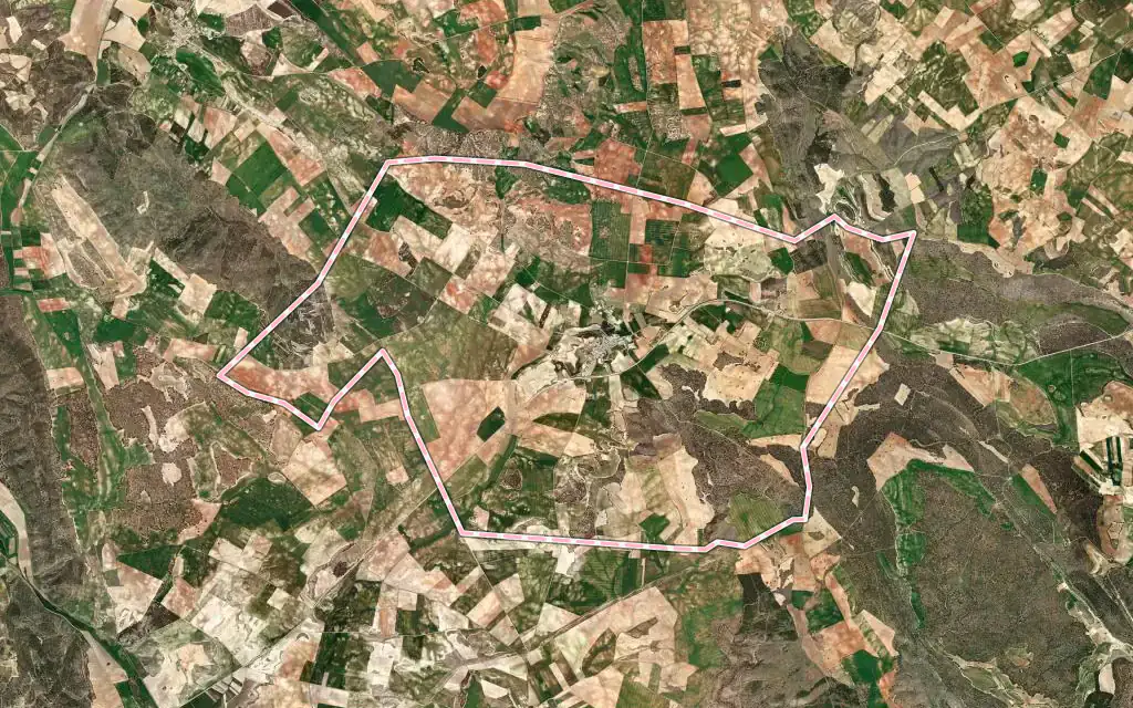 Vista satélite de Villalgordo del Marquesado con su contorno administrativo