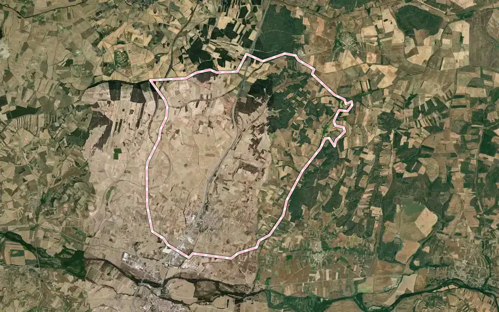 Vista satélite de Villalmanzo con su contorno administrativo