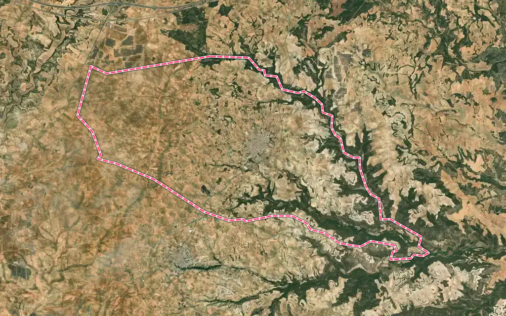 Vista satélite de Villalpardo con su contorno administrativo