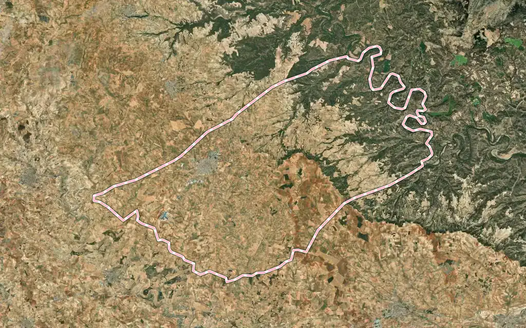 Vista satélite de Villamalea con su contorno administrativo