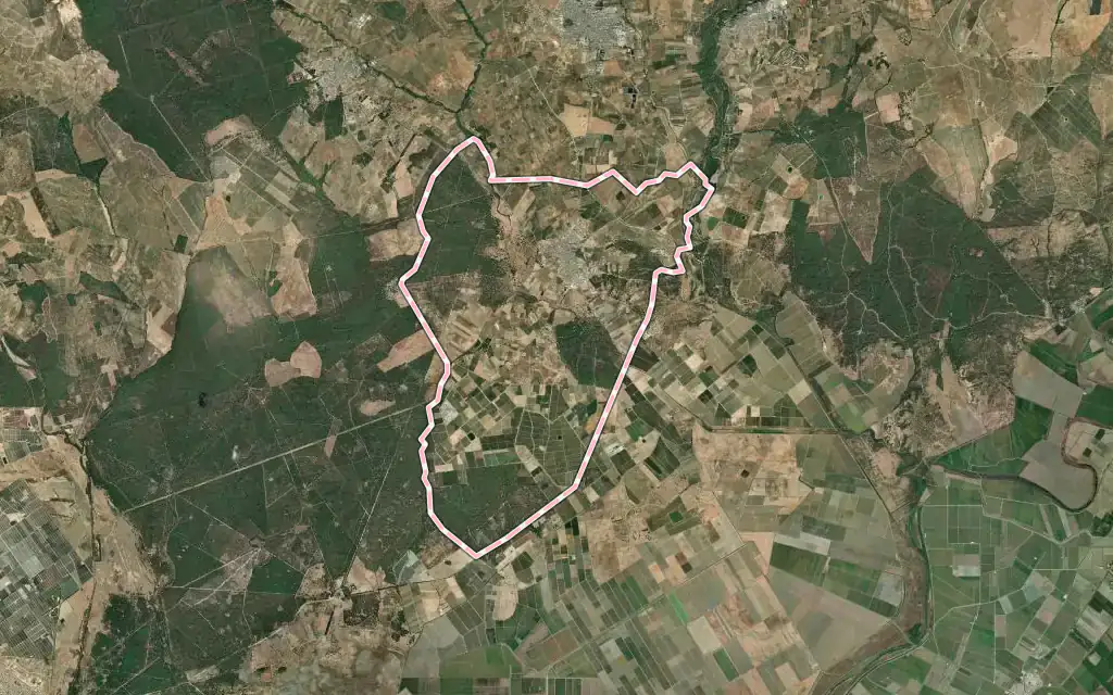 Vista satélite de Villamanrique de la Condesa con su contorno administrativo