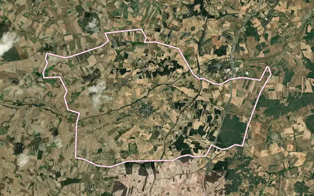 Vista satélite de Villamayor de los Montes con su contorno administrativo