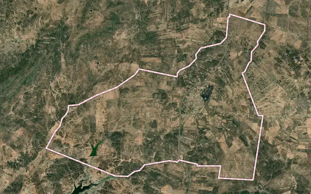 Vista satélite de Villamesías con su contorno administrativo